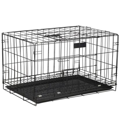 Cusca pliabila pentru caini XL din metal, cu 2 usi, neagra, 93x67x56 cm