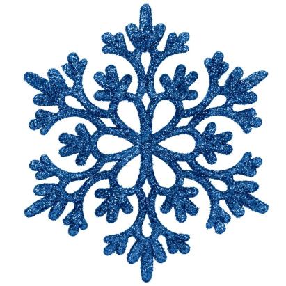 Set 12 decoratiuni pentru brad fulg de zapada, 10 cm, albastru cu sclipici