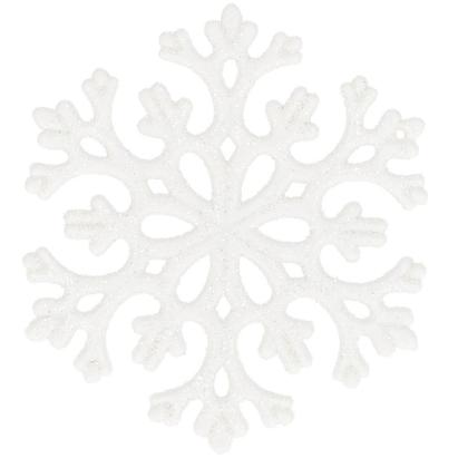 Decoratiuni pentru brad fulgi de zapada albi cu sclipici, set 8 buc, 8 cm