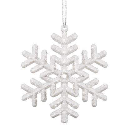 Decoratiune pentru brad fulg de zapada alb cu sclipici, set 3 bucati, 8 cm