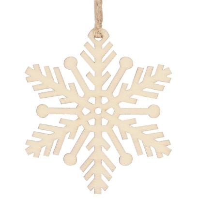 Set 6 decoratiuni pentru brad din lemn, fulg de zapada, natur