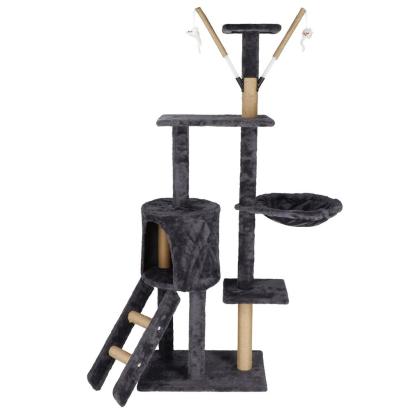 Ansamblu de joaca pentru pisici cu sisal, culcus si casuta, 145 cm, grafit