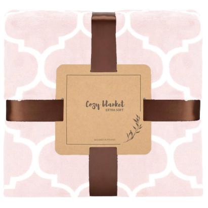 Pătură pufoasă pentru 2 persoane, 200x220 cm, model trifoi marocan, roz