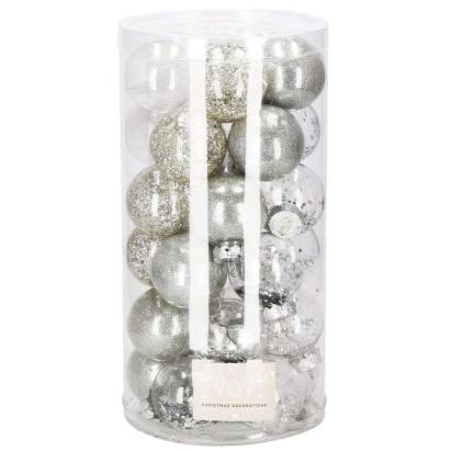 Set globuri de Craciun 30 bucati, 6 cm, transparente si argintii