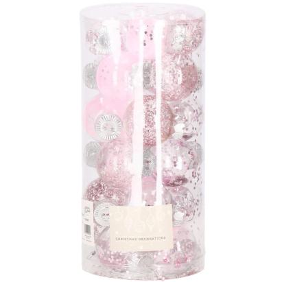 Set globuri de Craciun roz pal transparente, 24 bucati, 5 cm, incasabile