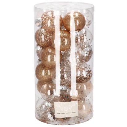 Set 30 globuri de Craciun 6 cm transparente si aurii, incasabile