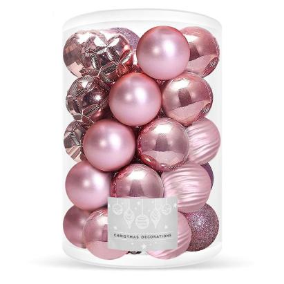 Set globuri de Craciun roz, 30 bucati, 6 modele, 8 cm, incasabile