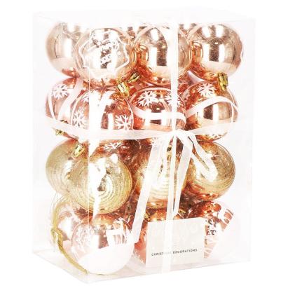 Set 24 globuri de Craciun rose, 6 cm, cu modele festive, incasabile