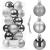 Set globuri de Craciun argintii, 20 bucati, 3 modele, 4 cm, din plastic