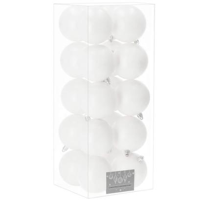 Set 20 globuri de Craciun albe mate, 8 cm, din plastic incasabil
