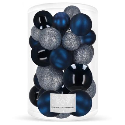 Set globuri de Craciun albastre, 30 bucati, 3 dimensiuni, incasabile