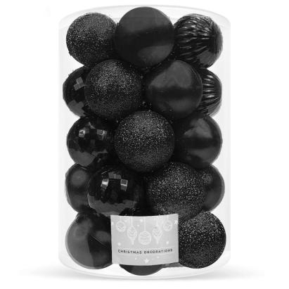 Set globuri de Craciun negre, 20 bucati, 5 modele, 6 cm, incasabile