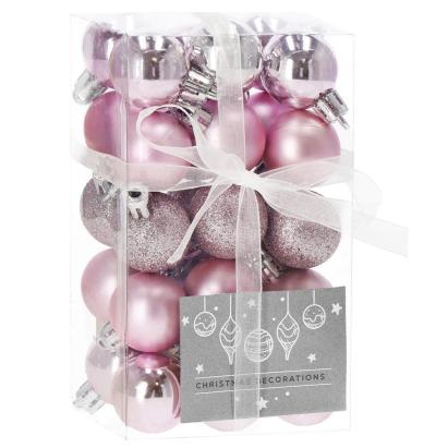 Set globuri de Craciun roz, 30 bucati, 3 modele, 3 cm, incasabile