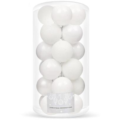 Set 20 globuri de Crăciun albe, 3 finisaje, 4 cm, incasabile