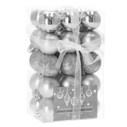 Set globuri de Craciun argintii, 30 bucati, 3 modele, 3 cm