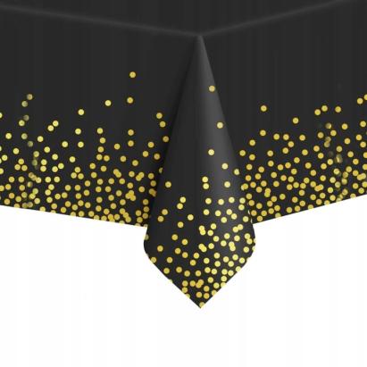 Față de masă de unică folosință pentru petreceri, negru-auriu, 137x272 cm