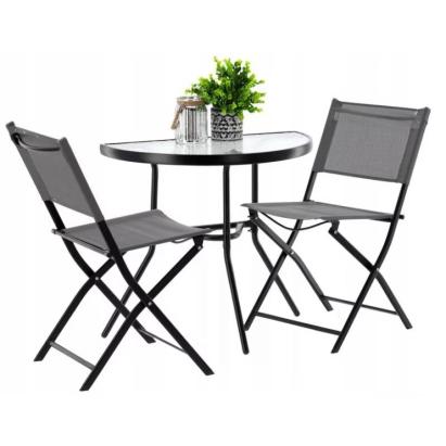 Set mobilier balcon si gradina cu masa semirotunda si 2 scaune pliabile gri