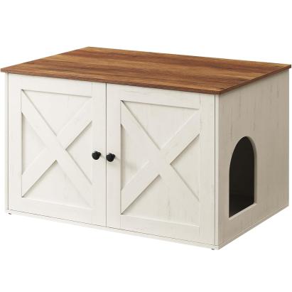 Litieră mascată FEANDREA tip mobilier, cu uși hambar, alb, 80x53x50 cm