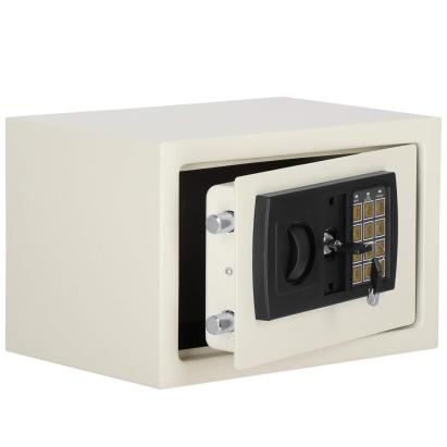 Seif electronic din otel cu cifru si cheie, 30x20x20 cm, bej