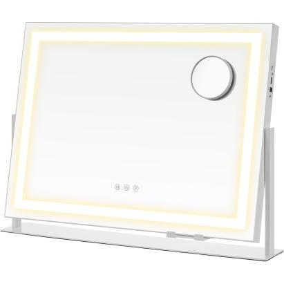 Oglindă de machiaj SONGMICS cu LED, 3 culori lumină și zoom 10x, alb