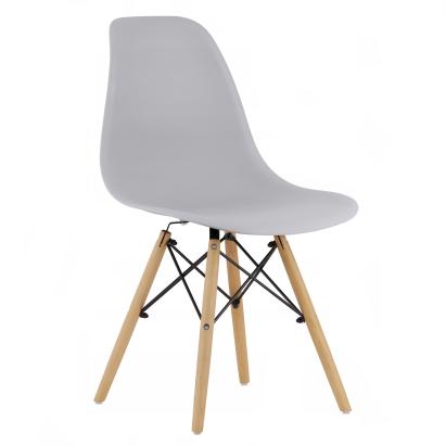 Scaun dining scandinav gri pentru bucatarie, cu picioare din lemn, 82 cm