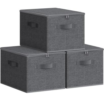 Set 3 cutii de depozitare pliabile Songmics, cu capac, 40x30x25 cm, gri