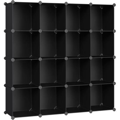 Raft modular Songmics cu 16 cuburi pentru pantofi si haine, negru