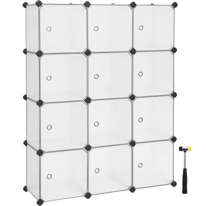 Dulap modular SONGMICS cu 12 cuburi pentru pantofi și haine, alb transparent