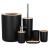 Set accesorii baie 6 piese, negru mat cu bambus, design rotund