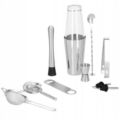 Set shaker cocktail pentru barmani, 11 piese, inox, 400/700 ml, KI9