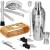 Set cocktail shaker pentru barmani, 12 piese, 750 ml, suport bambus