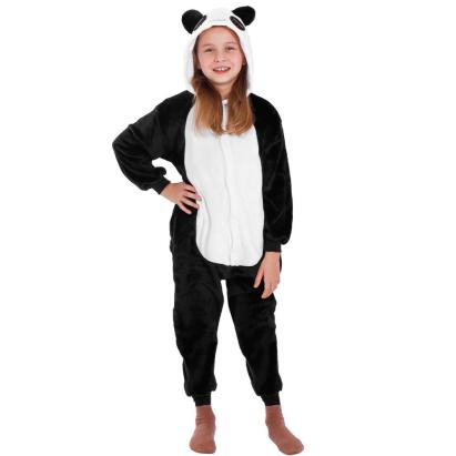 Pijama salopetă pentru copii cu glugă, model panda, 125-140 cm