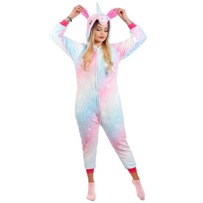 Pijama salopetă damă unicorn pufoasă cu glugă și fermoar, mărimea M