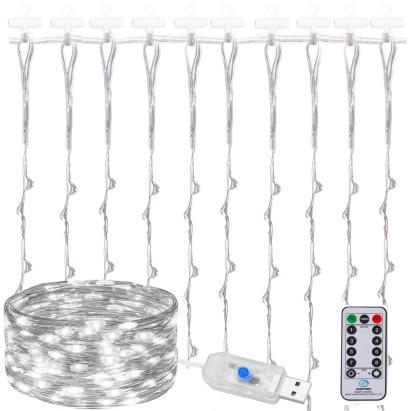 Ghirlandă luminoasă tip perdea 200 LED, 2x2 m, USB, alb rece