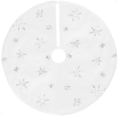 Covoras sub brad de Craciun 55 cm, imitatie blana alba cu paiete argintii