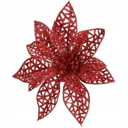 Set 10 ornamente de Crăciun Poinsettia roșii pentru brad, 10 cm