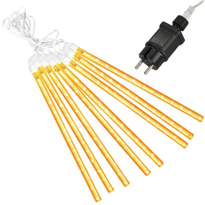 Instalație de Crăciun tip ploaie de meteoriți, 8 tuburi, 144 LED, galben