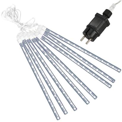 Instalație de Crăciun tip ploaie de meteoriți, 8 tuburi, 144 LED, alb