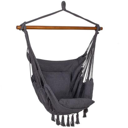 Hamac suspendat tip leagan pentru casa si gradina, gri inchis, cu perne
