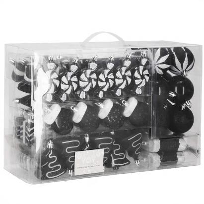 Set globuri si decoratiuni de Craciun negre, 77 piese, diverse dimensiuni