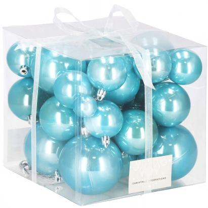 Set globuri de Craciun albastre perlate, 37 piese, 3-8 cm