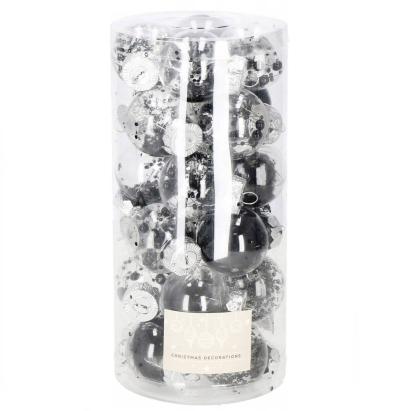 Set 24 globuri de Craciun 5 cm, transparente cu interior negru