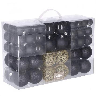 Set 100 globuri de Craciun negre si aurii, 3-6 cm, din plastic