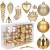 Set globuri si decoratiuni de Craciun, 72 piese, auriu, modele diverse