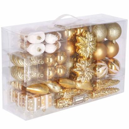 Set globuri si decoratiuni de Craciun, 72 piese, auriu, modele diverse
