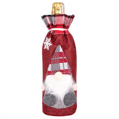 Husă decorativă pentru sticlă de Crăciun, model gnom, roșie, 29 cm