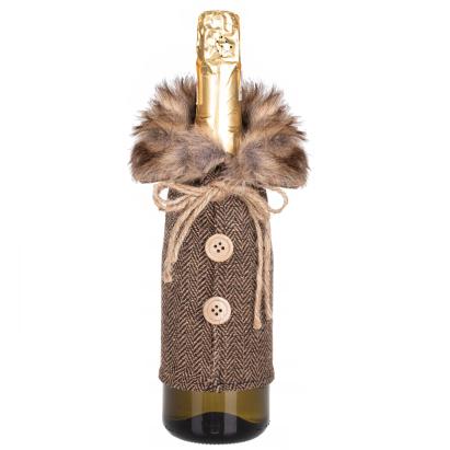 Husă decorativă pentru sticlă de Crăciun cu blăniță, maro, 24 cm