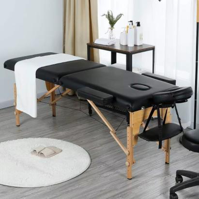 Masa de masaj pliabila, 2 zone, cadru lemn, spuma 5cm, inaltime 55-76cm, piele ecologica, dimensiuni 60x213cm, culoare Neagra FAVLine Selection