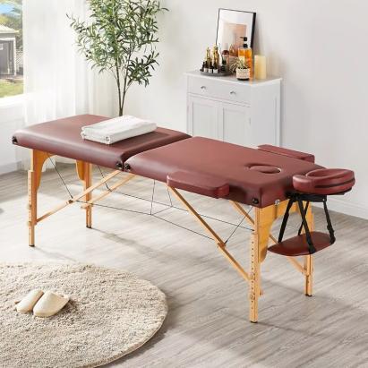 Masa de masaj pliabila, 2 zone, cadru lemn, spuma 5cm, inaltime 55-76cm, piele ecologica, dimensiuni 60x213cm, culoare Burgundy FAVLine Selection