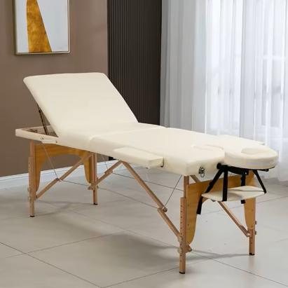 Masa de masaj pliabila, 3 zone, cadru lemn, spuma 5cm, inaltime 55-76cm, piele ecologica, dimensiuni 60x213cm, culoare Crem FAVLine Selection